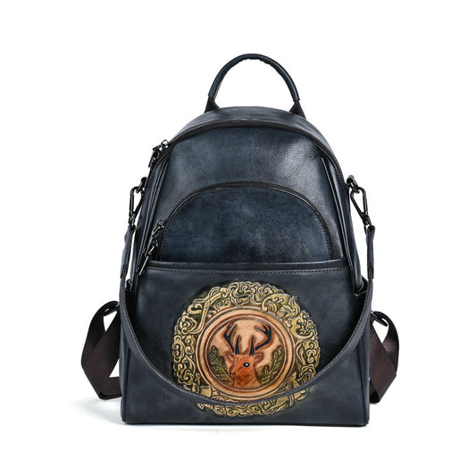 Deer Crest Leather Backpack—0983 - TALKLESSFASHION