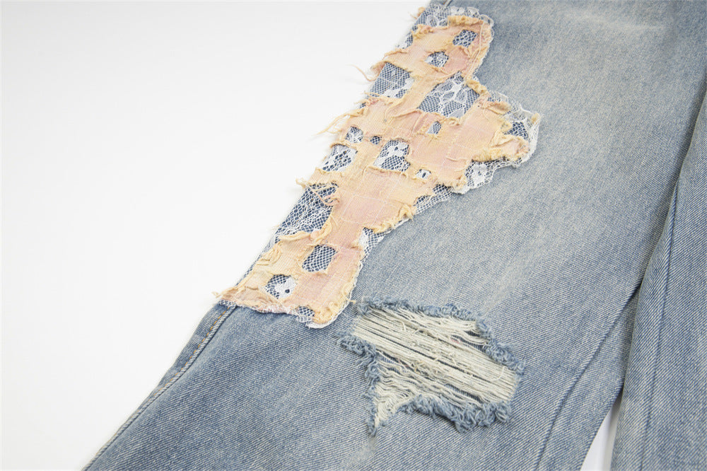 TALKLESS Lace Patchwork Stitching Loose Denim Jeans ---1998 - TALKLESSFASHION