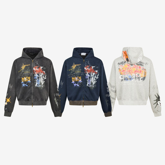 Printed Hooded Men's Autumn And Winter Hip Hop Jacket - TALKLESSFASHION