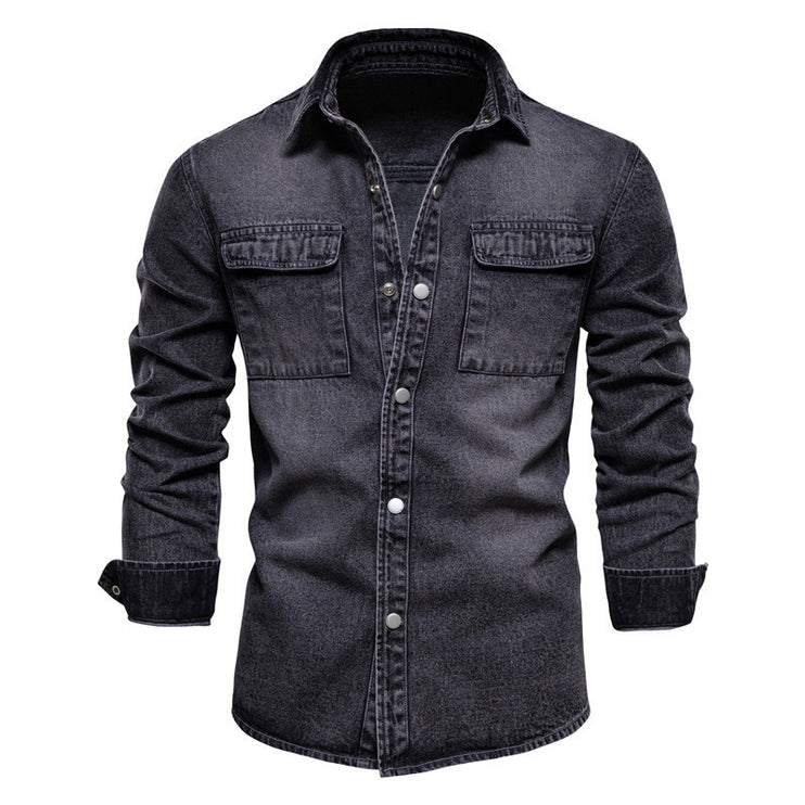 Denim Dusk Lapel Jacket —-7360 - TALKLESSFASHION