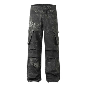Men's High Street American Splash-ink Distressed Pleated Multi-pocket Cargo Pants - TALKLESSFASHION