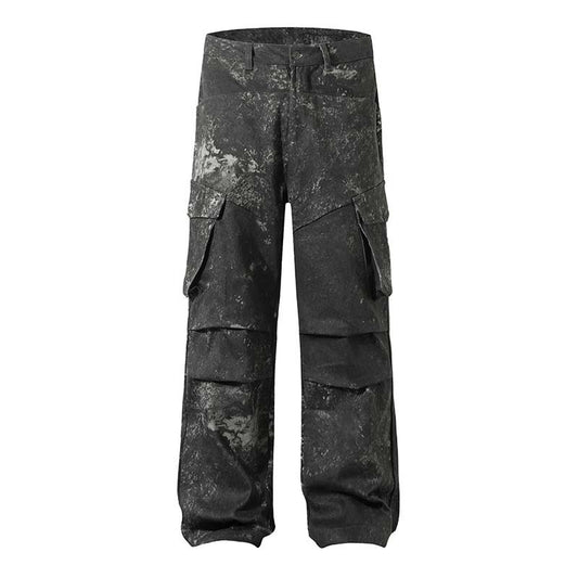 Men's High Street American Splash-ink Distressed Pleated Multi-pocket Cargo Pants - TALKLESSFASHION