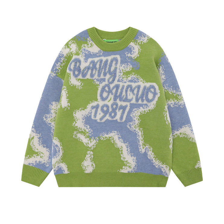 Flocking Letter Pullover-Sweater—1810 - TALKLESSFASHION