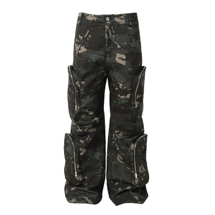 New American Jungle Camouflage Amekaji Multi-pocket Design Casual Wide-leg Workwear Trousers - TALKLESSFASHION
