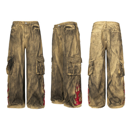 Waste Soil Wind Tie-dyed Old Dirty Cargo Jeans Men - TALKLESSFASHION