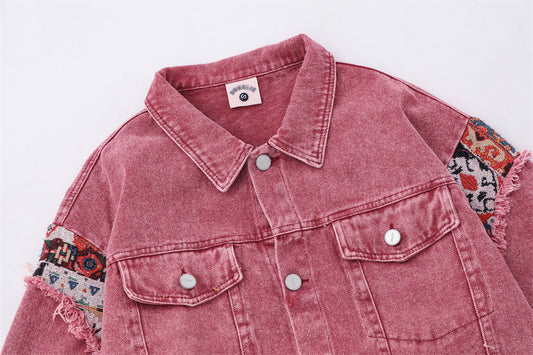Pink Worn Stitching Edging Jacket—5559 - TALKLESSFASHION
