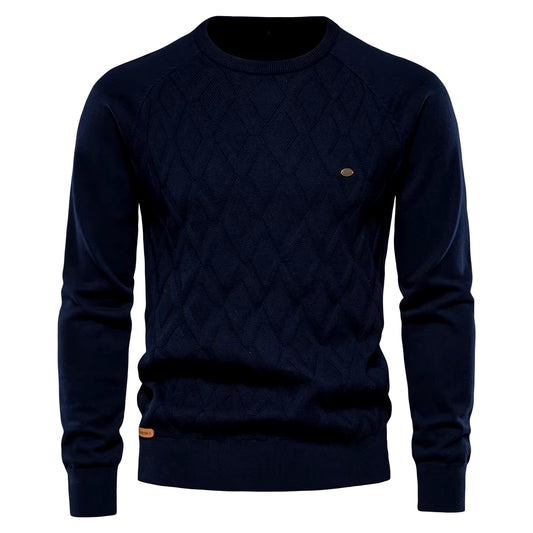 Argyle Basic Men Sweaters Solid Color O-Neck Long Sleeve Knitted Male Pullover Winter Fashion New Warm Sweaters for Men