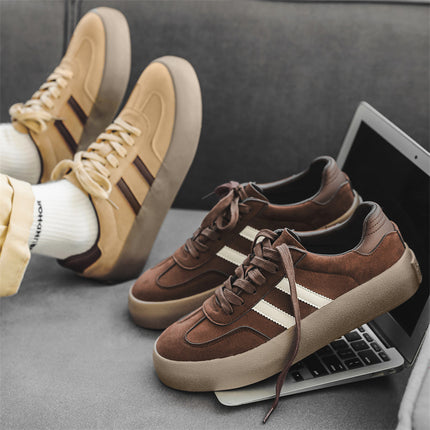 Leather Platform Casual Brown Men's Shoes - TALKLESSFASHION