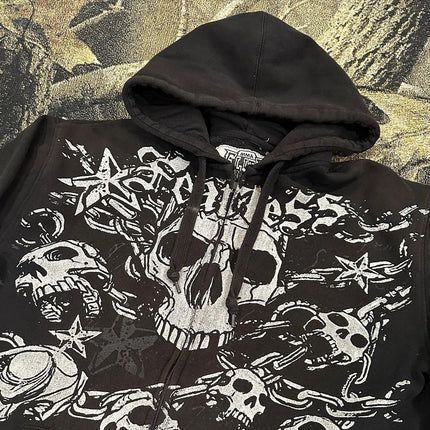 Punk Dark Skull Printed Zip-Up Hoodie—1084 - TALKLESSFASHION