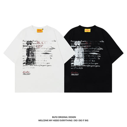 Design Pure Cotton Hip Hop High Street Retro Loose Short Sleeve T-shirt Men - TALKLESSFASHION