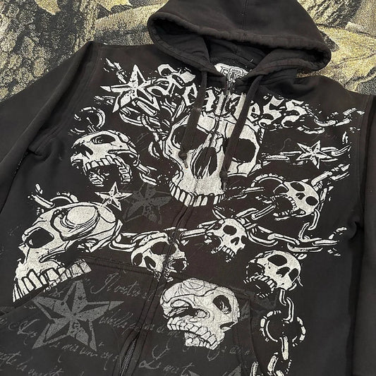 Punk Dark Skull Printed Zip-Up Hoodie—1084 - TALKLESSFASHION