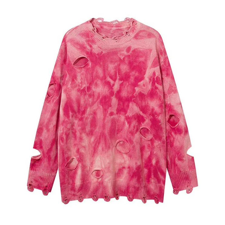 Ripped Holes Tie Dye Knitted Sweater - TALKLESSFASHION
