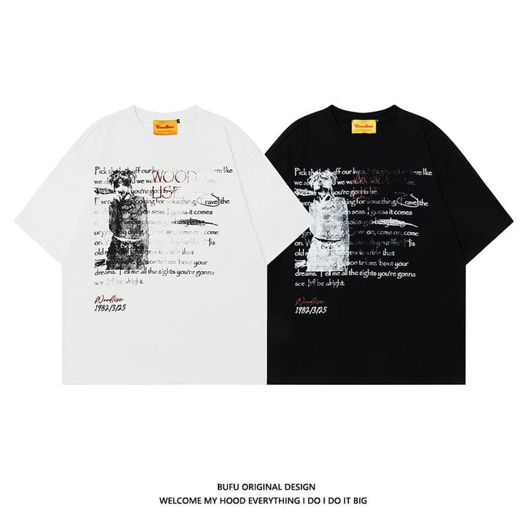 Mein Shop 0 Design Pure Cotton Hip Hop High Street Retro Loose Short Sleeve T-shirt Men