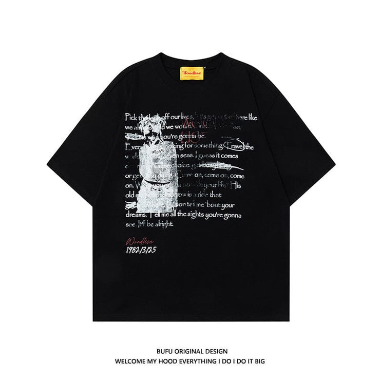 Mein Shop 0 Design Pure Cotton Hip Hop High Street Retro Loose Short Sleeve T-shirt Men