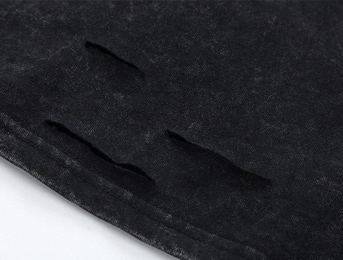 Mein Shop 0 Knife Cut Hole Black Washed T-Shirt--4567