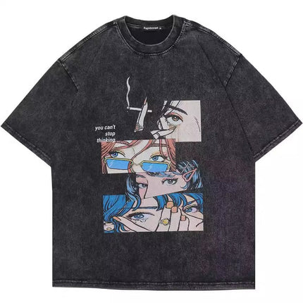 Mein Shop 0 Retro Cotton-padded Clothes T-shirt Street Hip Hop Casual Short Sleeve Men Clothing Top