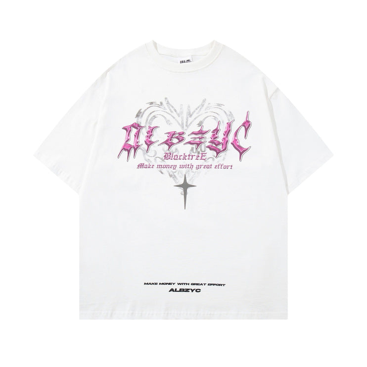 Mein Shop 0 Retro Design Printed Round Neck Short Sleeve T-shirt