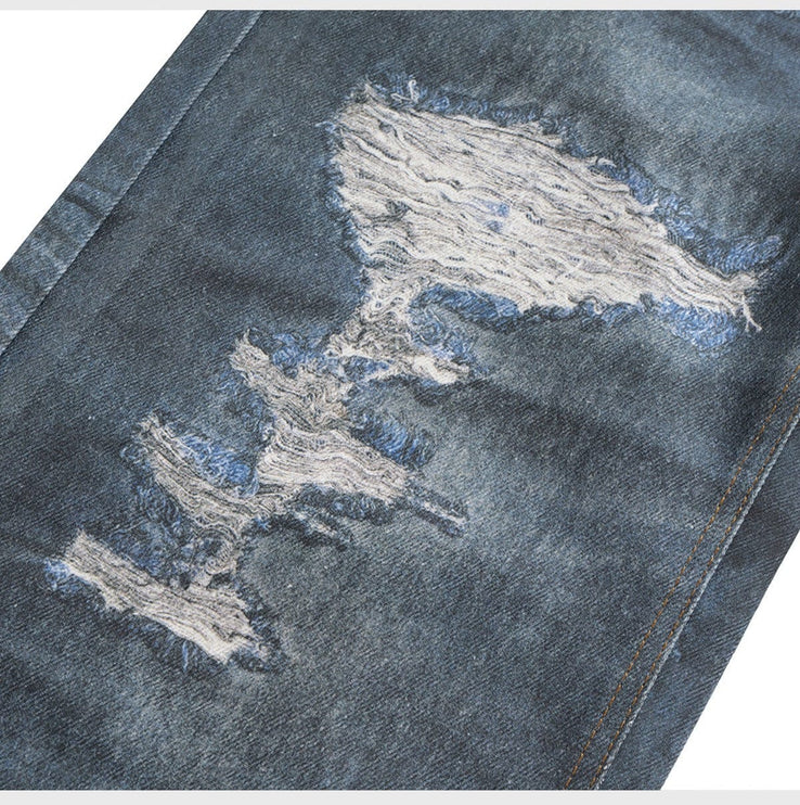 Mein Shop 0 UNISEX Straight Worn Looking Washed-out Jeans—9008