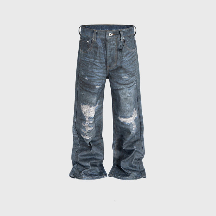 Mein Shop 0 UNISEX Straight Worn Looking Washed-out Jeans—9008