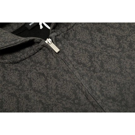 TALKLESSFASHION 0264 American retro trend high-end men's and women's heavy jacquard design men's zipper short and wide hooded sweatshirt