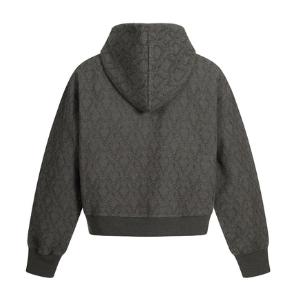 TALKLESSFASHION 0264 American retro trend high-end men's and women's heavy jacquard design men's zipper short and wide hooded sweatshirt