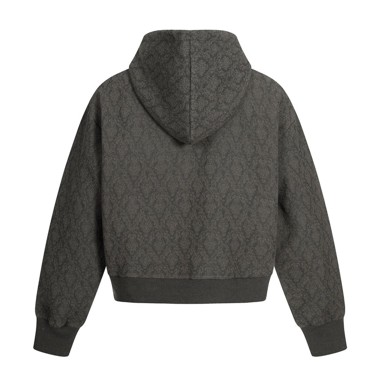 TALKLESSFASHION 0264 American retro trend high-end men's and women's heavy jacquard design men's zipper short and wide hooded sweatshirt