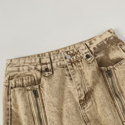 TALKLESSFASHION 2025 New Scimitar Denim Pants High Street Wasteland Style Torn Raw Edge Loose Slimming Washed Jeans