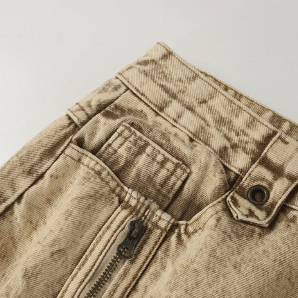 TALKLESSFASHION 2025 New Scimitar Denim Pants High Street Wasteland Style Torn Raw Edge Loose Slimming Washed Jeans