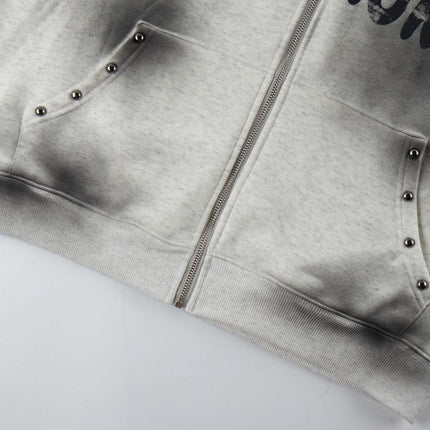 TALKLESSFASHION American fur collar detachable hooded fleece sweatshirt for women 2025 winter loose tie-dye distressed cardigan jacket for men