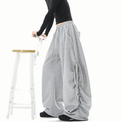 TALKLESSFASHION American lazy and loose streamer strappy gray sweatpants hot girl jazz dance hip hop loose straight scimitar pants