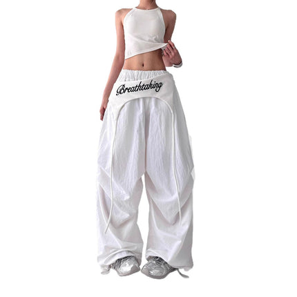 TALKLESSFASHION American trend wide-leg pants, women's butt curtain layered strap-on design, hip-hop jazz retro casual loose scimitar pants trend