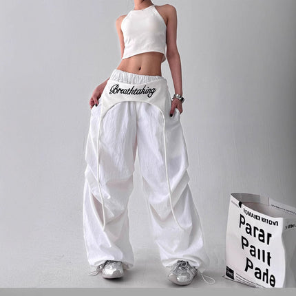 TALKLESSFASHION American trend wide-leg pants, women's butt curtain layered strap-on design, hip-hop jazz retro casual loose scimitar pants trend