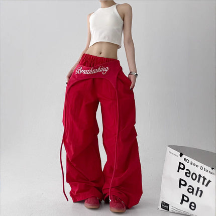 TALKLESSFASHION American trend wide-leg pants, women's butt curtain layered strap-on design, hip-hop jazz retro casual loose scimitar pants trend