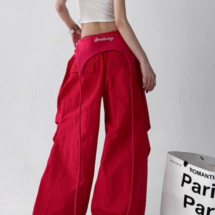 TALKLESSFASHION American trend wide-leg pants, women's butt curtain layered strap-on design, hip-hop jazz retro casual loose scimitar pants trend
