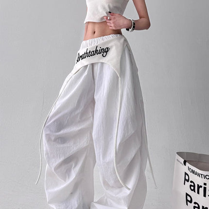 TALKLESSFASHION American trend wide-leg pants, women's butt curtain layered strap-on design, hip-hop jazz retro casual loose scimitar pants trend