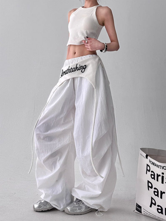 TALKLESSFASHION American trend wide-leg pants, women's butt curtain layered strap-on design, hip-hop jazz retro casual loose scimitar pants trend