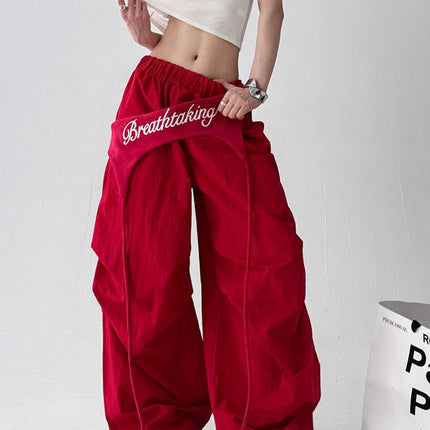 TALKLESSFASHION American trend wide-leg pants, women's butt curtain layered strap-on design, hip-hop jazz retro casual loose scimitar pants trend