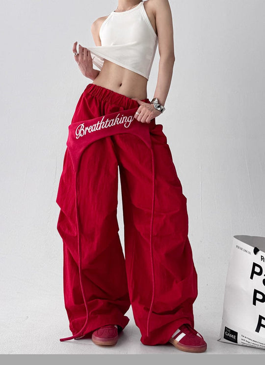 TALKLESSFASHION American trend wide-leg pants, women's butt curtain layered strap-on design, hip-hop jazz retro casual loose scimitar pants trend