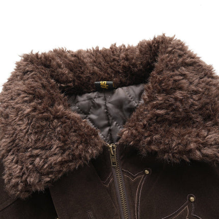 TALKLESSFASHION American vintage nail bead cross fur collar jacket jacket for women 2025 fall loose casual versatile top