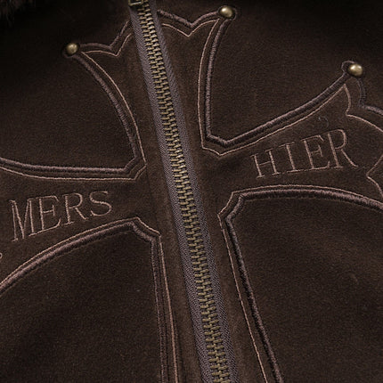 TALKLESSFASHION American vintage nail bead cross fur collar jacket jacket for women 2025 fall loose casual versatile top