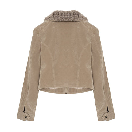 TALKLESSFASHION American vintage nail bead cross fur collar jacket jacket for women 2025 fall loose casual versatile top