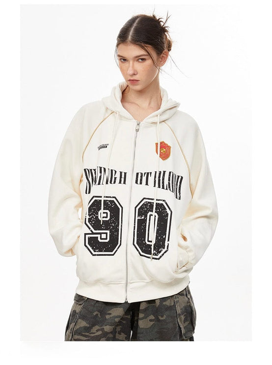 TALKLESSFASHION Apricot / S American retro letters bm hooded sweater