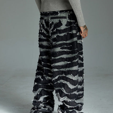 TALKLESSFASHION Autumn 2025 new heavy craft patch embroidered zebra pattern European and American trendy brand denim loose trousers