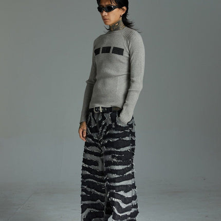 TALKLESSFASHION Autumn 2025 new heavy craft patch embroidered zebra pattern European and American trendy brand denim loose trousers