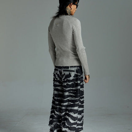 TALKLESSFASHION Autumn 2025 new heavy craft patch embroidered zebra pattern European and American trendy brand denim loose trousers