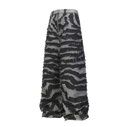 TALKLESSFASHION Autumn 2025 new heavy craft patch embroidered zebra pattern European and American trendy brand denim loose trousers