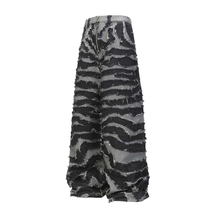 TALKLESSFASHION Autumn 2025 new heavy craft patch embroidered zebra pattern European and American trendy brand denim loose trousers