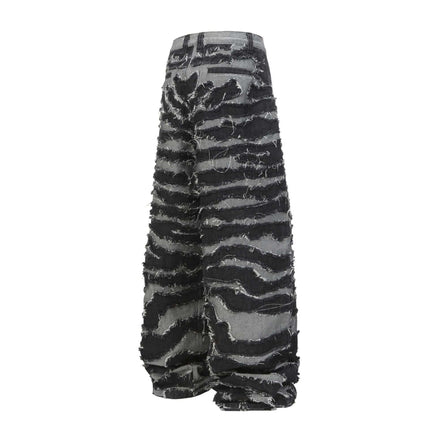 TALKLESSFASHION Autumn 2025 new heavy craft patch embroidered zebra pattern European and American trendy brand denim loose trousers