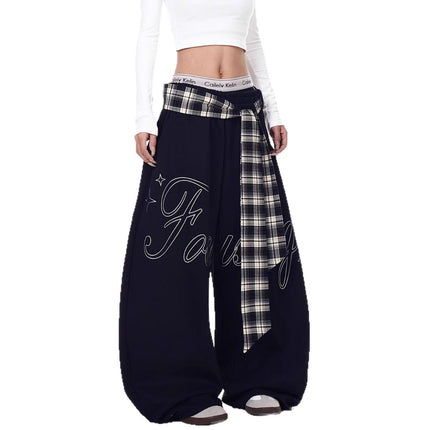 TALKLESSFASHION [Belt] hip-hop American lazy style letter pleated slimming slacks women's autumn and winter jazz scimitar pants