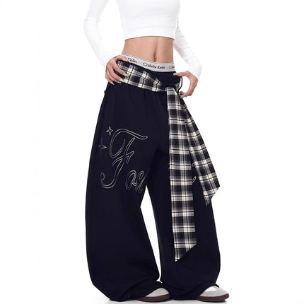 TALKLESSFASHION [Belt] hip-hop American lazy style letter pleated slimming slacks women's autumn and winter jazz scimitar pants